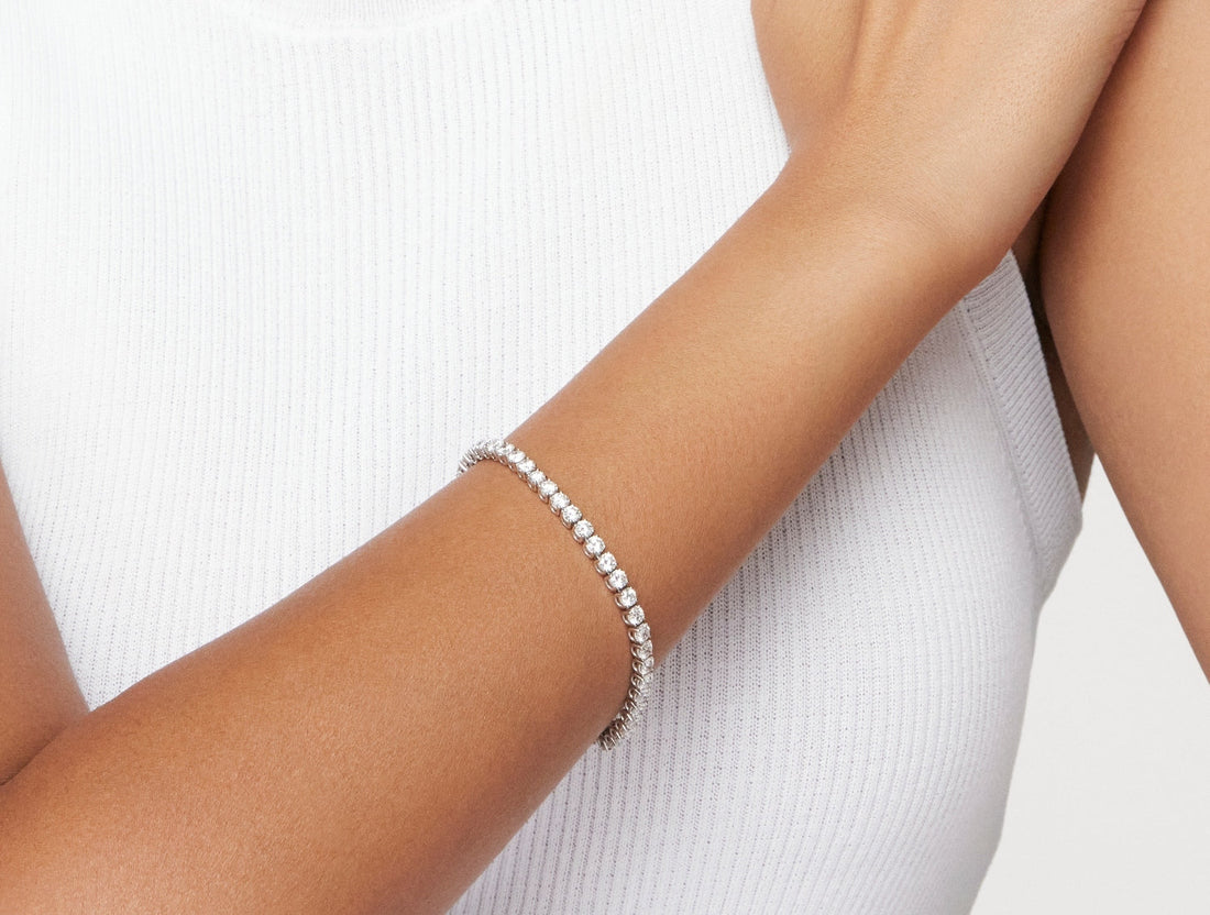 Bracelet tennis moyen en diamant cultivé en laboratoire - Couleur E/F, longueur 7" | Blanc