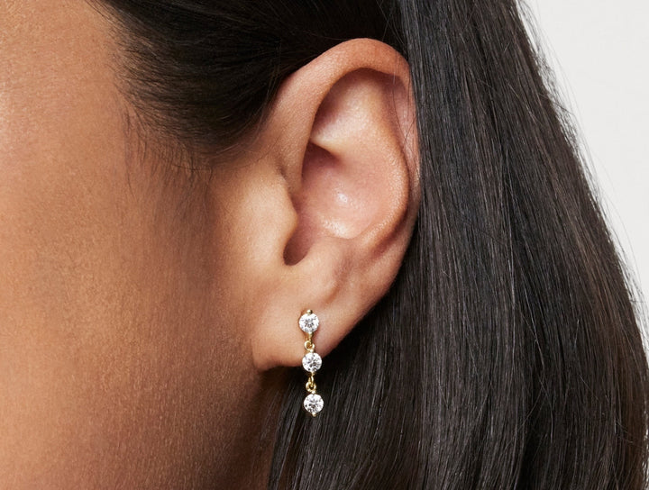 Boucles d'oreilles pendantes en diamants de laboratoire de 0,5 ct. tw à taille ronde et brillant | Blanc