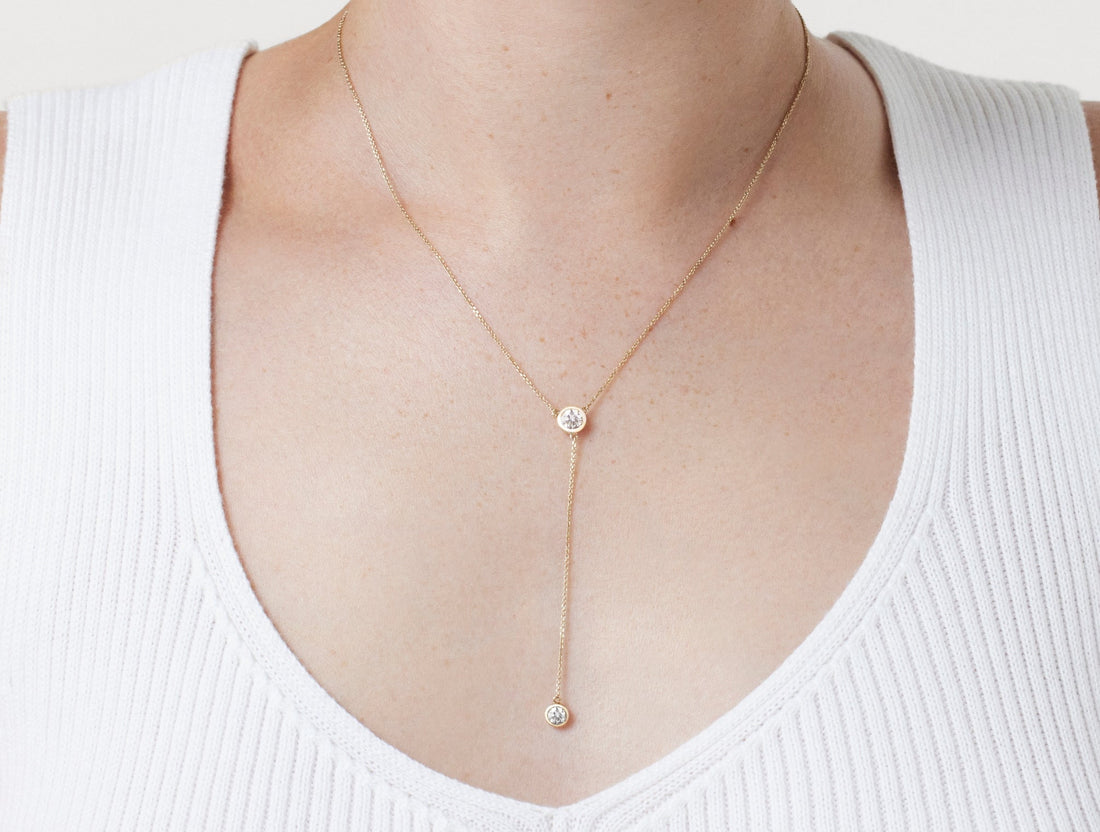 Lab-Grown Diamond ¾ct. tw. Round Brilliant Bezel Lariat Pendant | White