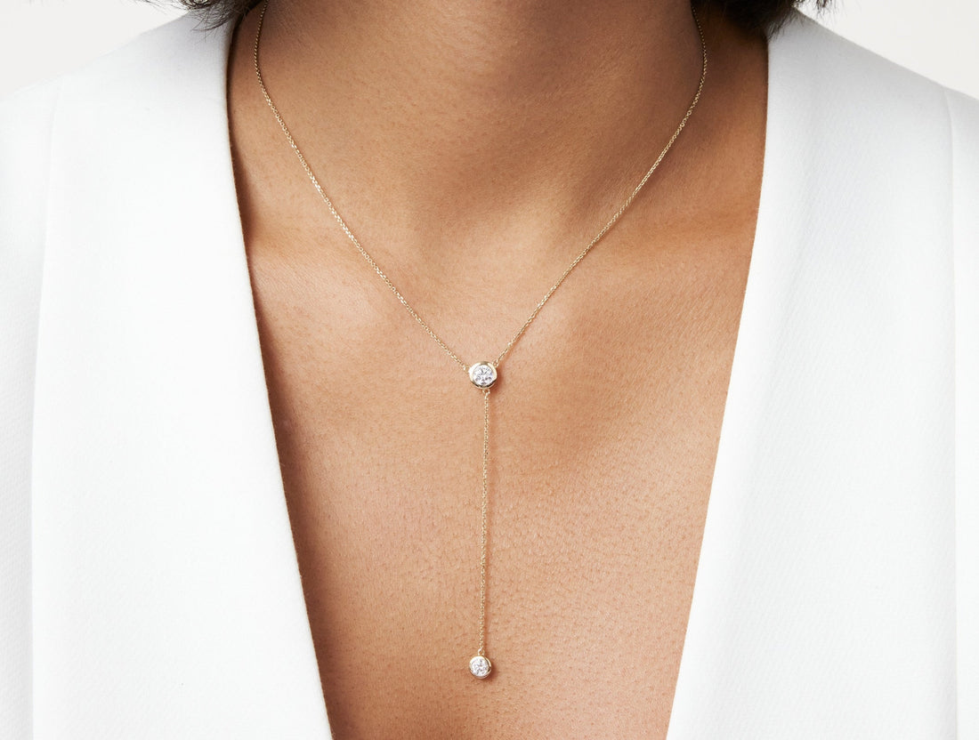 Pendentif Lariat à lunette ronde en diamant de ¾ ct. tw. cultivé en laboratoire | Blanc