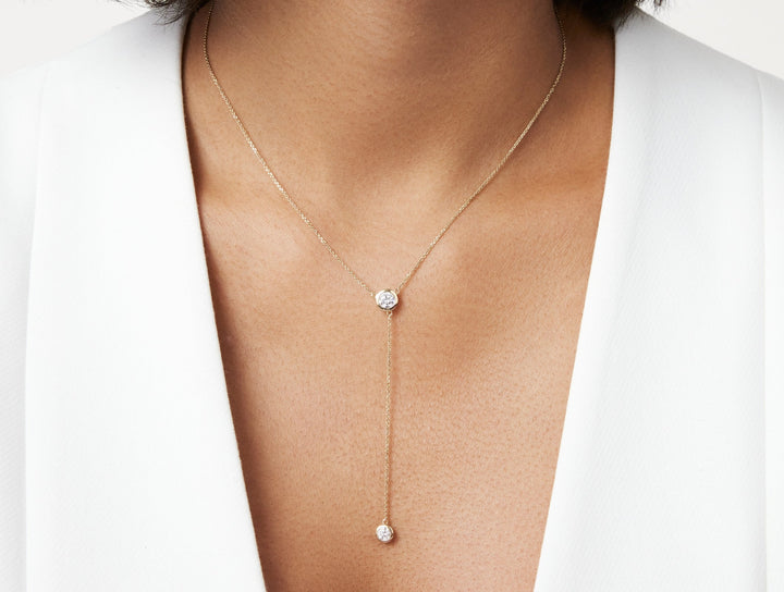 Lab-Grown Diamond ¾ct. tw. Ronde briljante bezel Lariat hanger | Wit