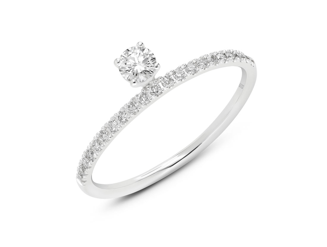 Lab-Grown Diamond ¼ct. tw. Floating Stone Pavé Stapelring | Wit