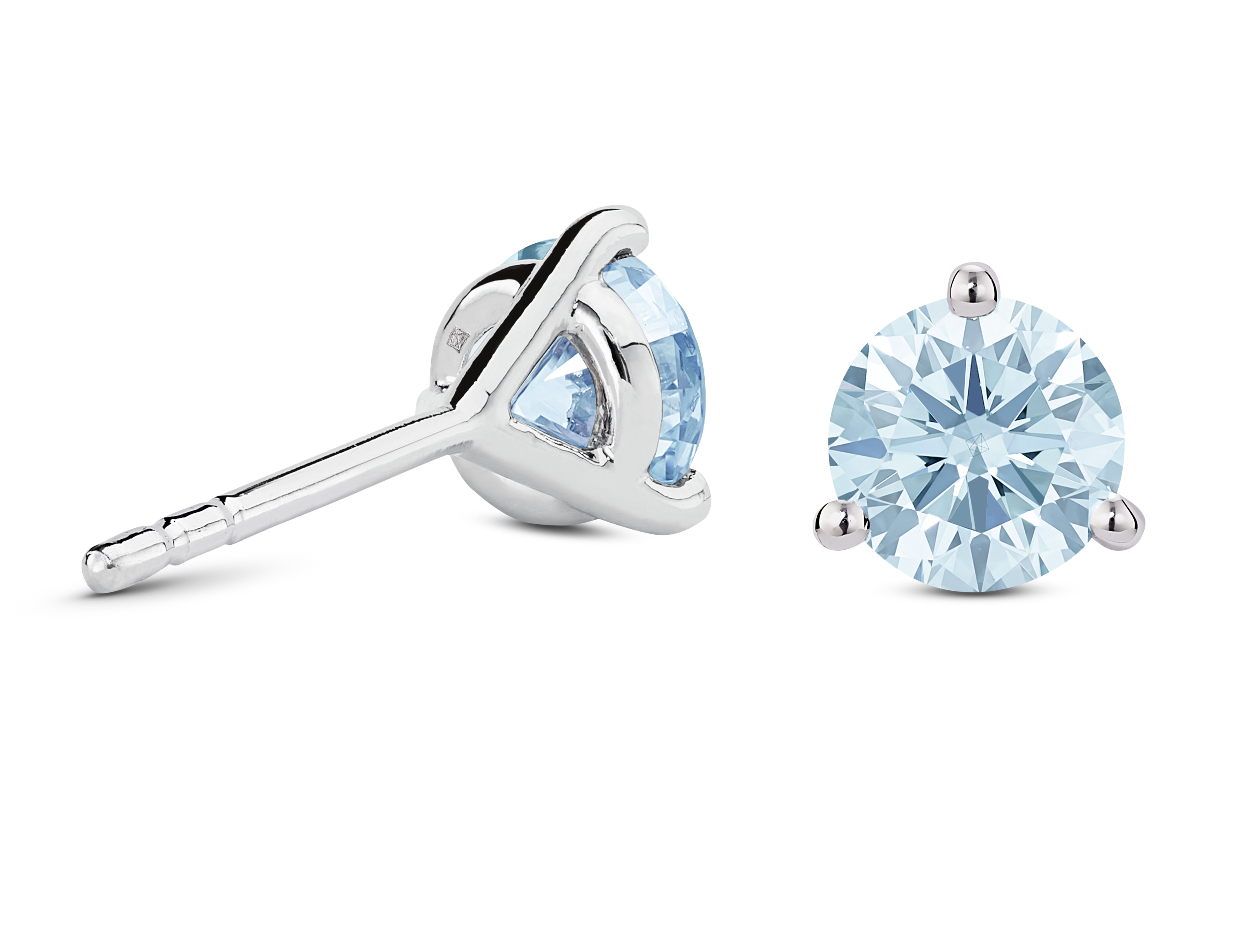 Clous d'oreilles en or 14 carats avec diamant de laboratoire de 2 carats et taille brillant | Bleu