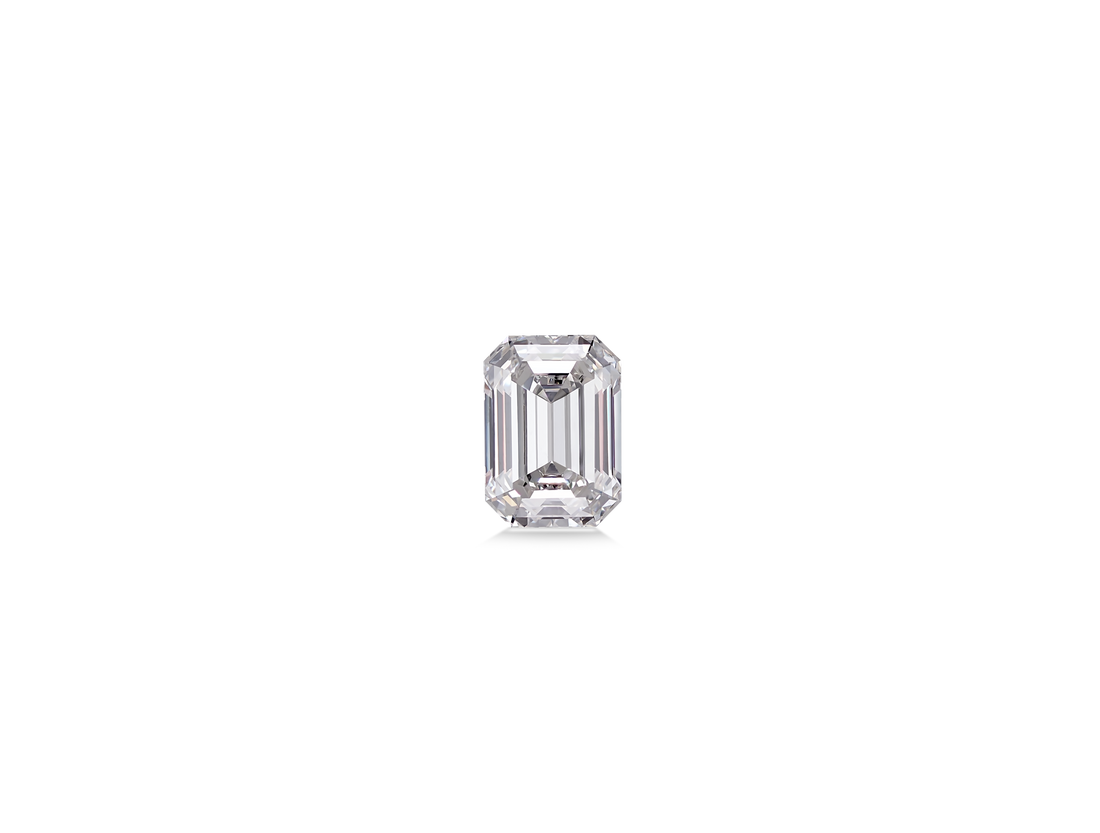 Front view of a white 1 carat emerald cut lab-grown diamond