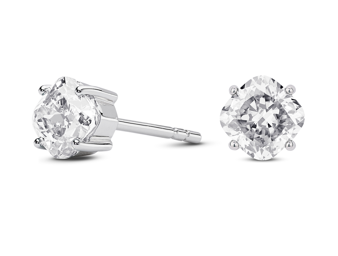 Clous d'oreilles en or 14 carats avec diamants de laboratoire de 2 carats, taille coussin | Blanc