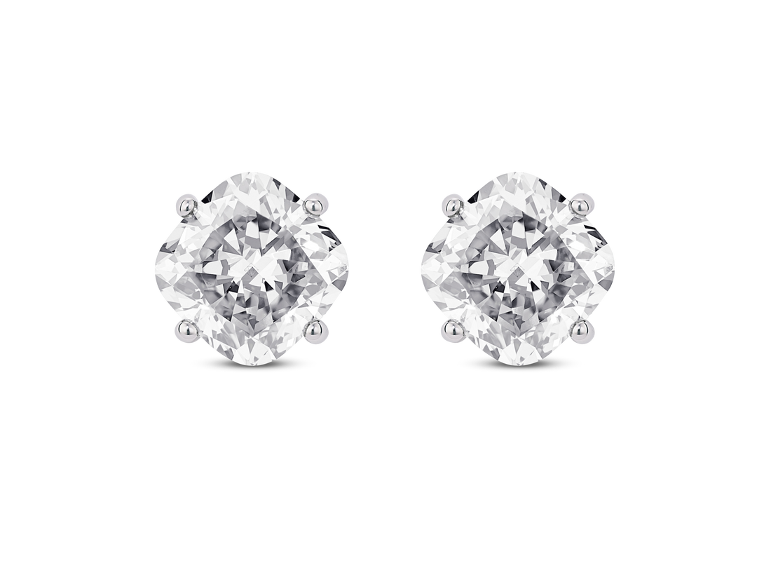 Clous d'oreilles en or 14 carats avec diamants de laboratoire de 2 carats, taille coussin | Blanc